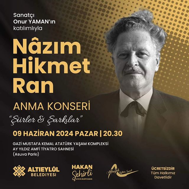 Nâzım Hikmet Ran Anma Konseri: Onur Yaman Sahne Alacak