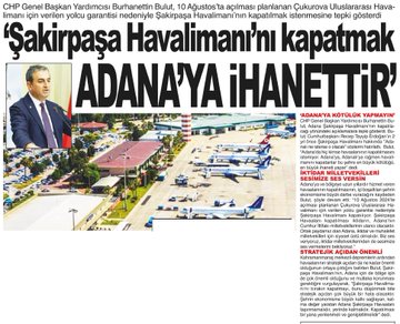 Adana Şakirpaşa Havalimanı'nın Kapatılmasına Sert Tepki