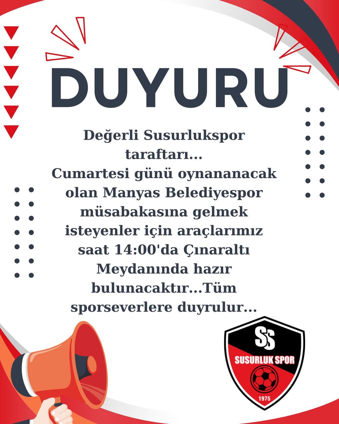 Bereketli Topraklar Susurlukspor Taraftarlarına Özel Duyuru