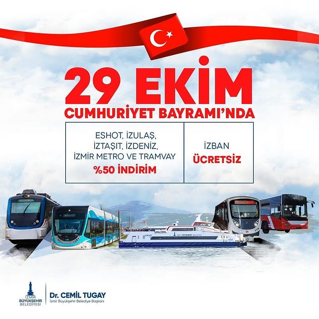 İzmir'de Cumhuriyet Bayramı Kutlamaları İçin Ulaşım Kolaylığı Sağlanacak