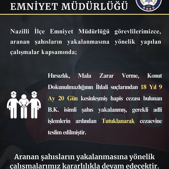 Nazilli İlçe Emniyet Müdürlüğü Aranan Şahısları Yakaladı