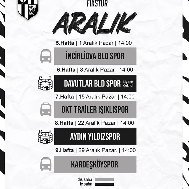 Aydınspor 1923 Aralık Ayı Karşılaşmaları Belli Oldu