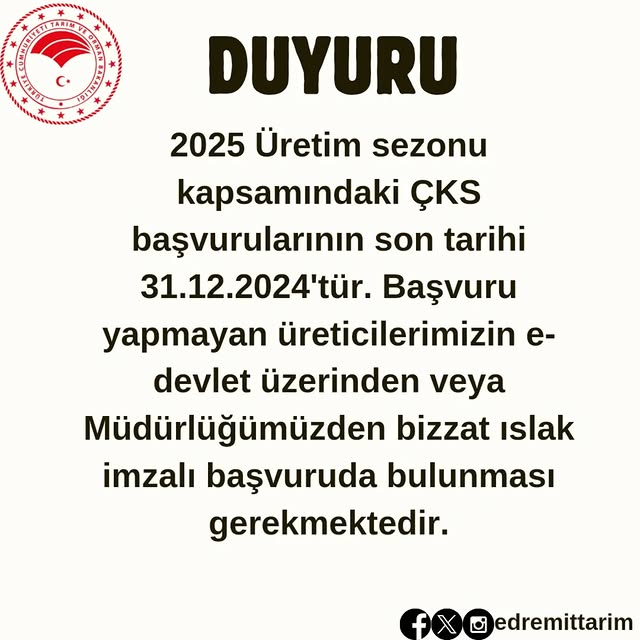 2025 Üretim Sezonu İçin ÇKS Başvuruları Başladı