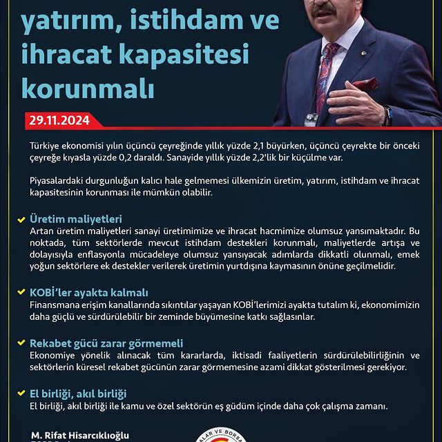 Türkiye'nin Üretim, Yatırım, İstihdam ve İhracat Kapasitesi Korunmalı