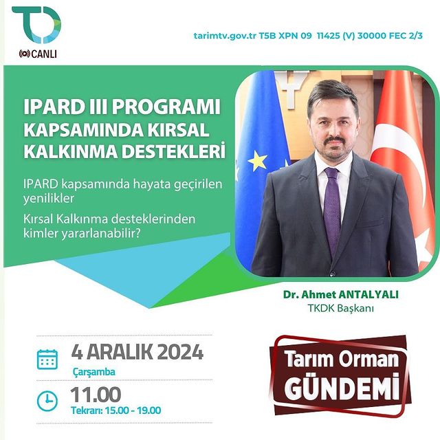 TKDK Başkanı Dr. Ahmet Antalyalı Tarım TV'de Önemli Açıklamalarda Bulunacak