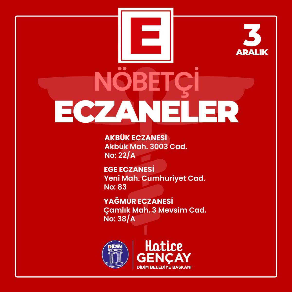 Nöbetçi Eczaneler 3 Aralık’ta Hizmette!