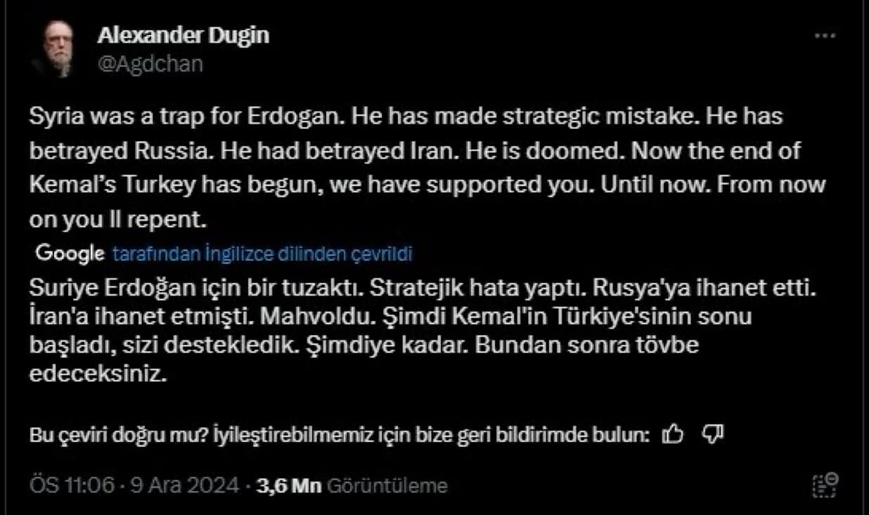 Rus Filozof Alexander Dugin Türkiye'yi Hedef Aldı