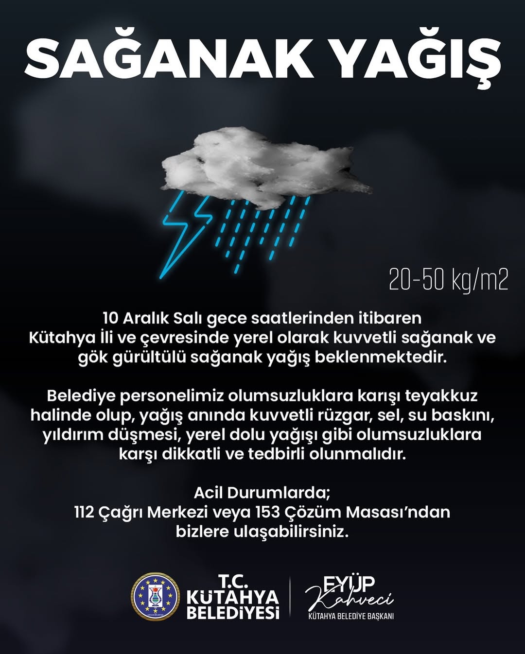 Meteoroloji Uyarıyor: Kütahya'da Kuvvetli Yağış ve Fırtına Bekleniyor