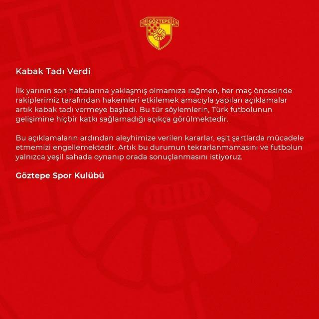 Göztepe Spor Kulübü Rakip Takımların Hakemler Üzerinde Baskı Oluşturduğunu Açıkladı