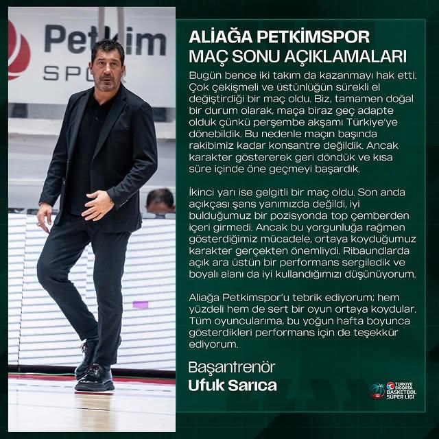 Ufuk Sarıca, Aliağa Petkimspor Maçı Sonrası Performansı Değerlendirdi