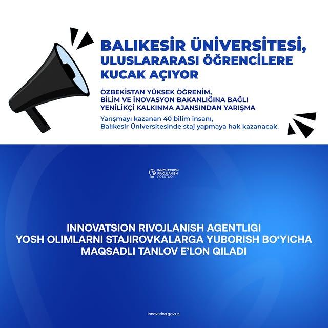 Balıkesir Üniversitesi, Özbekistan ile Yenilikçi Kalkınma Ajansı İş Birliğiyle Uluslararası Öğrencilere Staj İmkanı Sunuyor