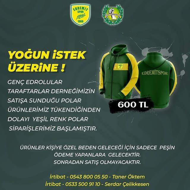 Edremitspor Taraftarlar Derneği Yeşil Polar Siparişlerini Başlattı