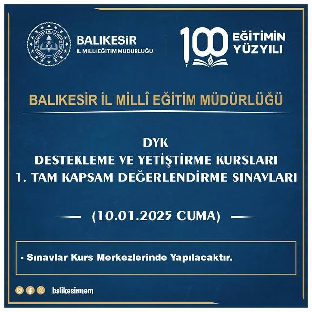 Destekleme ve Yetiştirme Kursları İçin Sınav Tarihleri Belirlendi