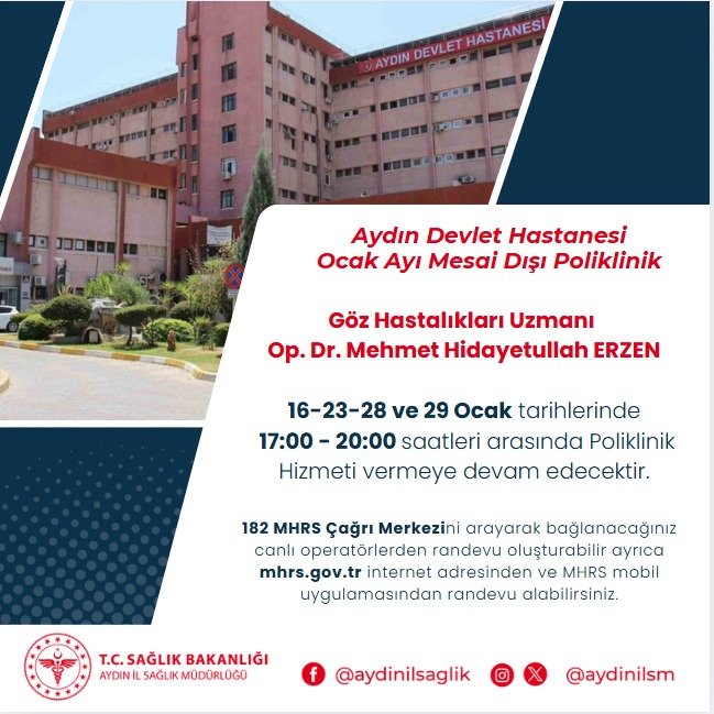 Ocak Ayında Aydın Devlet Hastanesi'nde Mesai Saatleri Dışında Poliklinik Hizmetleri Sunuluyor