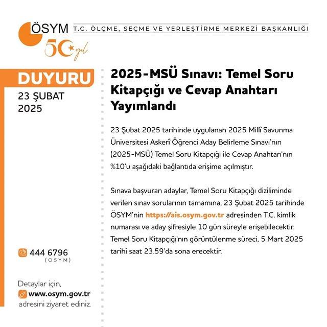 2025 MSÜ Sınavı Temel Soru Kitapçığı ve Cevap Anahtarı Yayımlandı