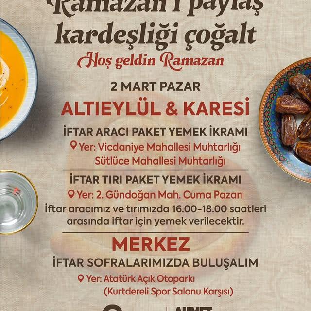 Ramazan'a Özel: Balıkesir Büyükşehir Belediyesi Iftar Sofralarını Dağıtmaya Devam Ediyor