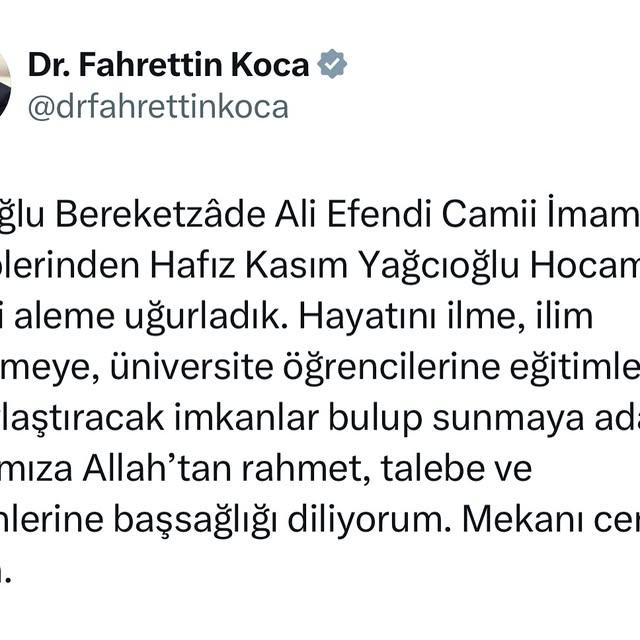 Beyoğlu Bereketzâde Ali Efendi Camii İmam Hatiplerinden Hafız Kasım Yağcıoğlu'nu Uğurladık