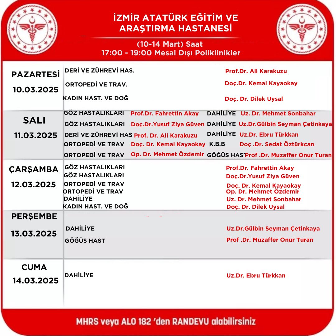 İzmir Atatürk Eğitim ve Araştırma Hastanesi, 10-14 Mart Tarihleri Arasında Mesai Dışı Poliklinikleri Hizmete Başlatıyor