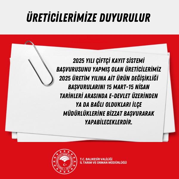 Balıkesir'de ÇKS Ürün Değişikliği Başvuruları Başladı