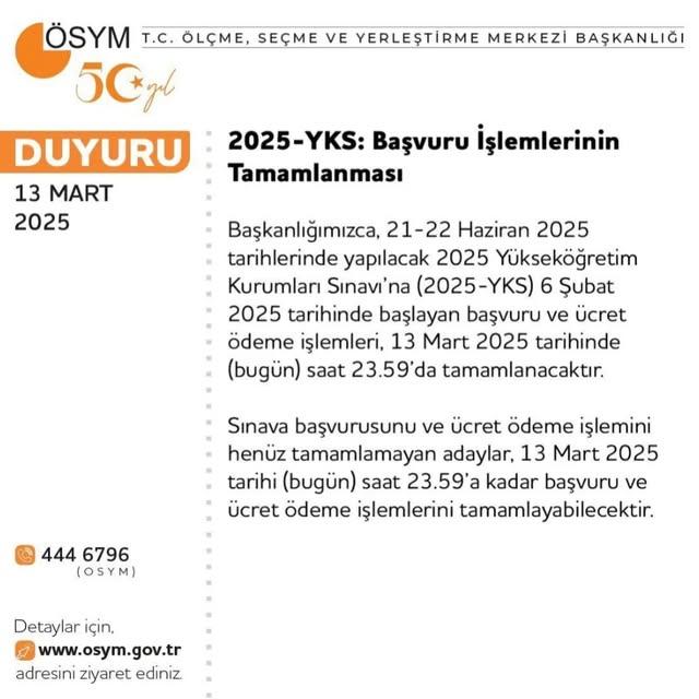 2025 YKS Başvuru Süreci Sona Erdi