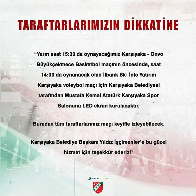 Karşıyaka'da Basketbol ve Voleybol Heyecanı Öncesinde Taraftarlara Özel Ekran İmkanı