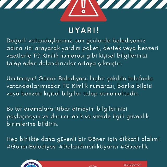 Gönen Belediyesi'nden Vatandaşlara Dolandırıcılık Uyarısı