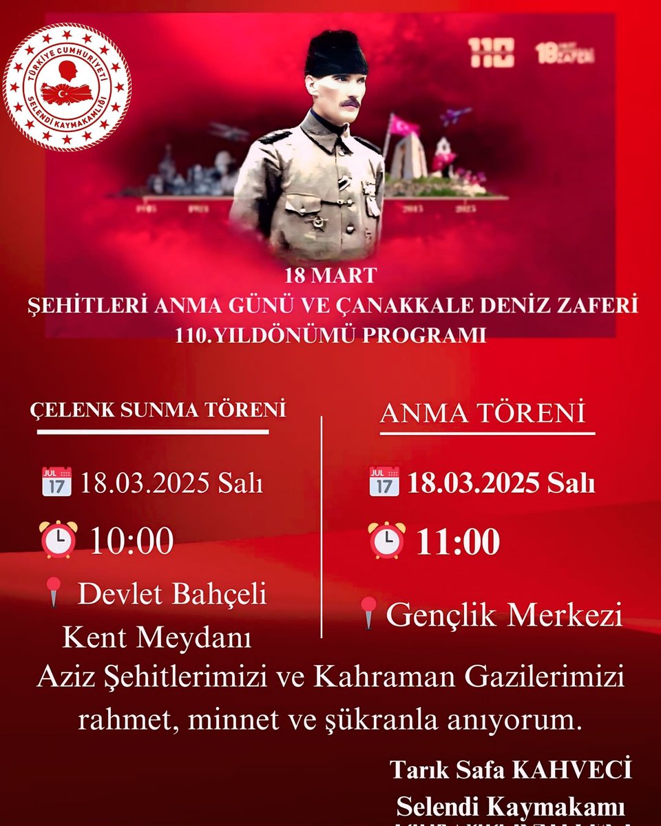 Selendi'de 18 Mart Şehitleri Anma Töreni ve Çanakkale Zaferinin 110. Yılı Kutlandı