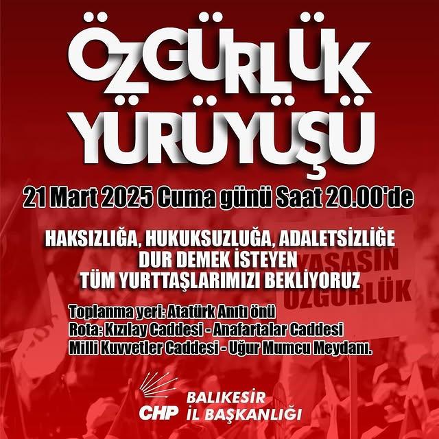 CHP Karesi Gençlik Kolları, Özgürlük Yürüyüşü Düzenleyecek