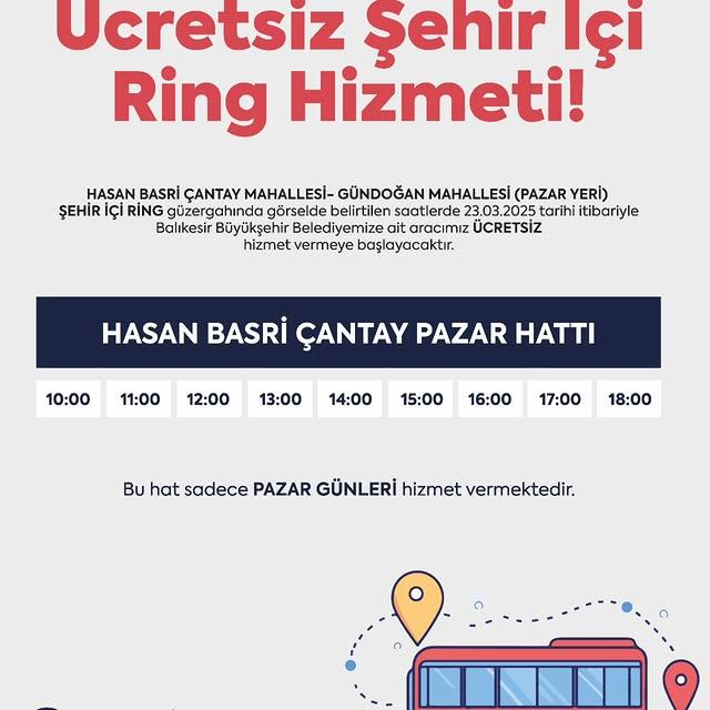 Balıkesir'de Pazar Yerine Ücretsiz Ring Seferleri Başlıyor