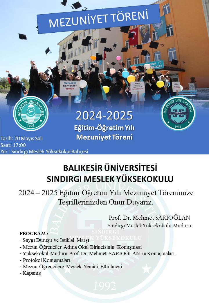 Balıkesir Üniversitesi Sındırgı Meslek Yüksekokulu Mezuniyet Töreni Gerçekleştirildi