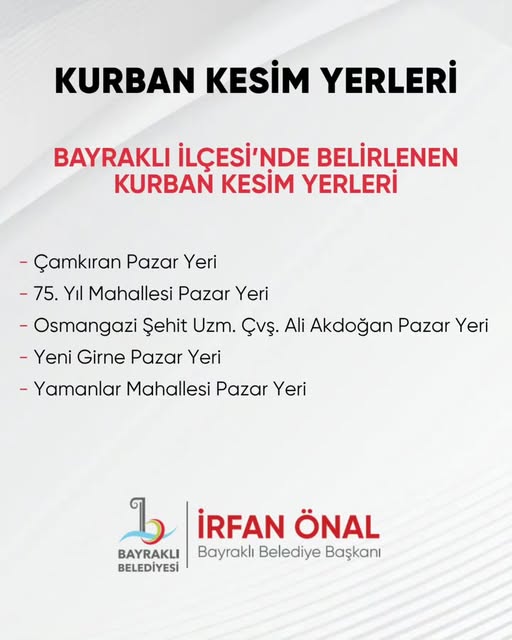 İzmir Bayraklı'da Kurban Bayramı Önlemleri: 5 Pazar Yeri Kesim Alanı Belirlendi