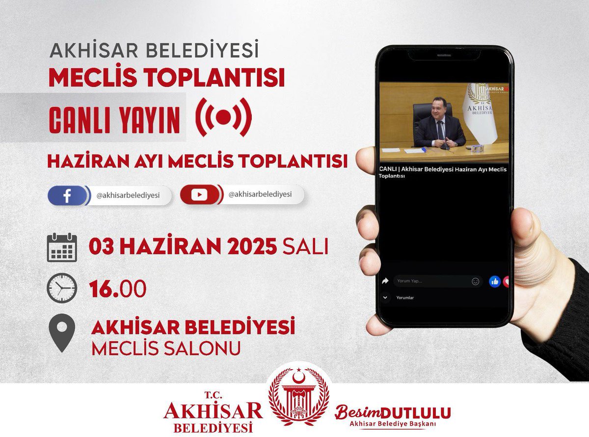 Akhisar Belediyesi Haziran Ayı Meclis Toplantısı Canlı Yayınlanacak