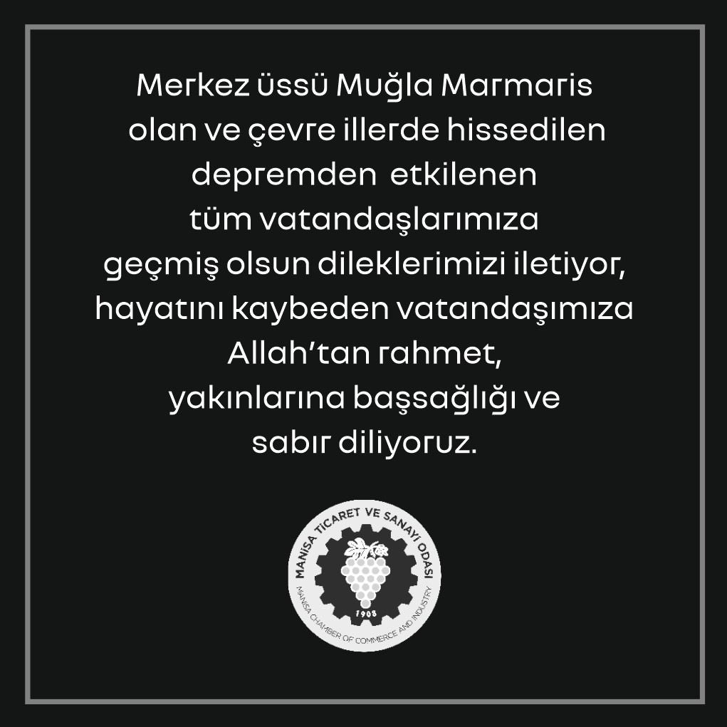 Manisa Ticaret ve Sanayi Odası'ndan Marmaris Depremi İçin Başsağlığı Mesajı