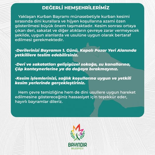 İzmir Bayındır Belediyesi'nden Hemşehrilerine Duyuru