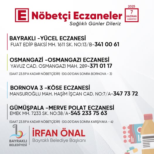 Bayraklı'da Nöbetçi Eczaneler Bilgilendirmesi